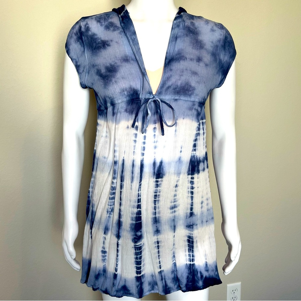 Tie-Die Cotton Hooded Swim Cover-Up Dress